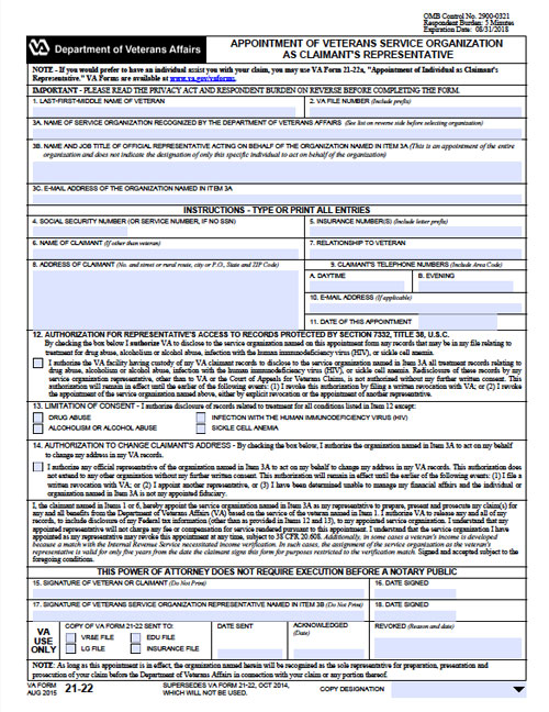 VA Form 21-22